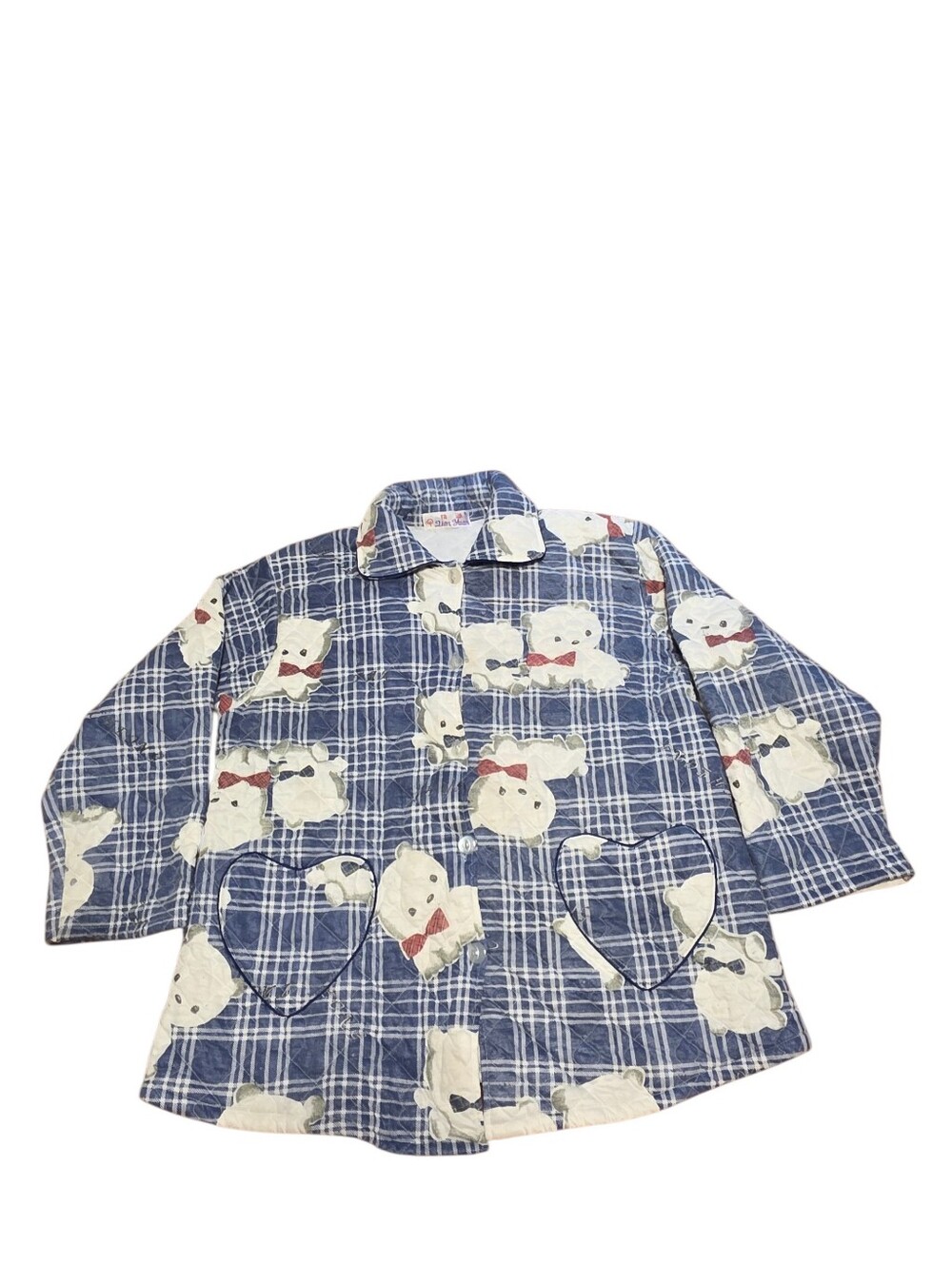 Vintage Quilted Blue Plaid/Puppy Print Button-Up Jacket Heart Shaped Pockets OS